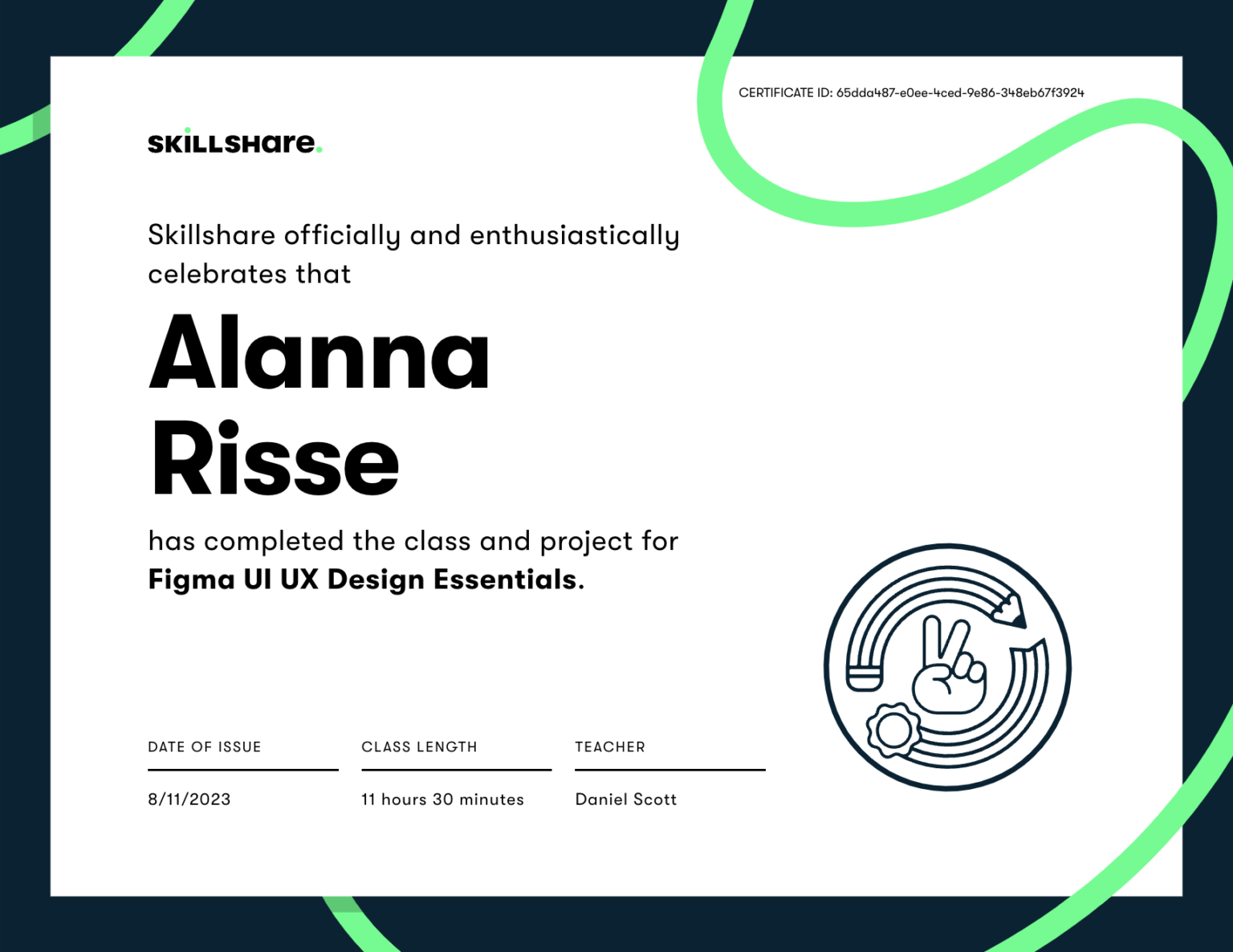 Figma UX/UI Fundamentals course cetificate – Alanna Risse